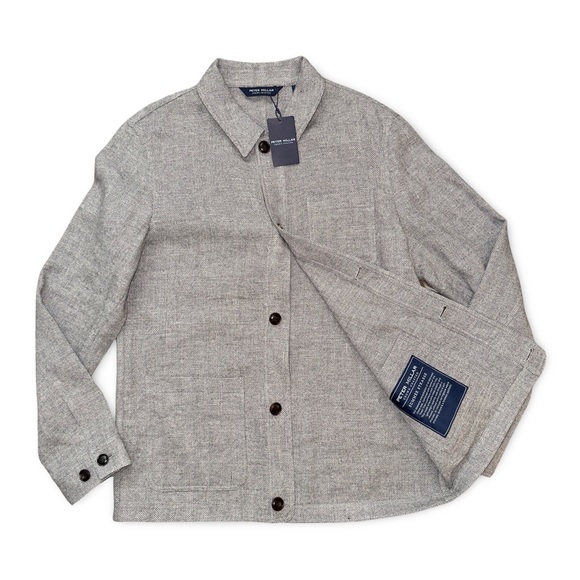 Peter Millar Artisan Crafted Cashmere Linen Chore Coat in Gale Grey Herringbone - Picture 11 of 13